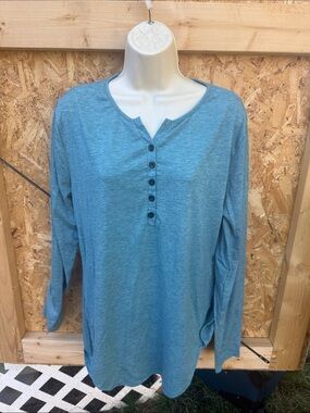 Women’s Long Sleeve Henley Top - Blue